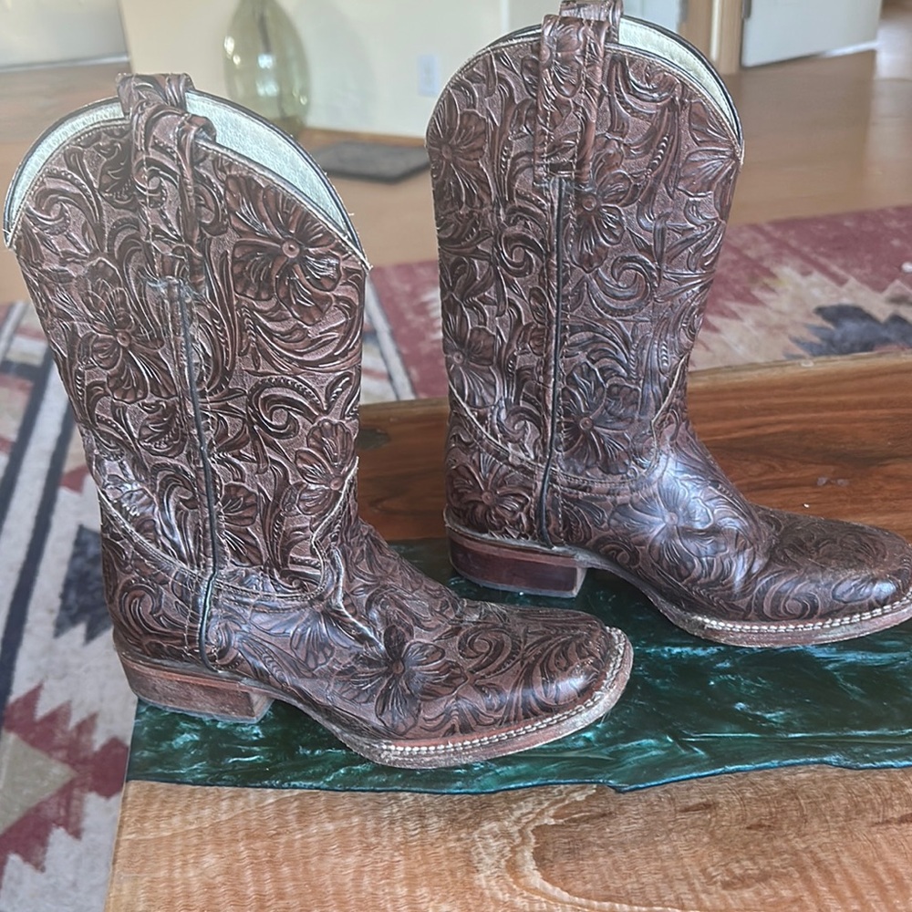Brown Heeled Boots with Western Stitching